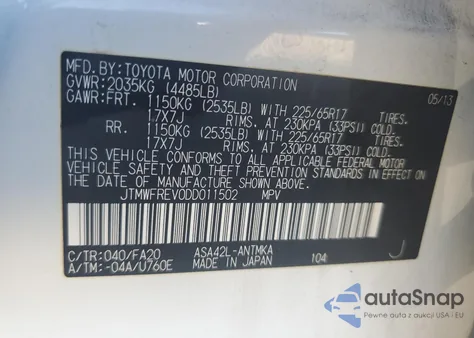 2013 Toyota Rav4 Xle z USA, uszkodzony, nr VIN JTMWFREV0DD011502